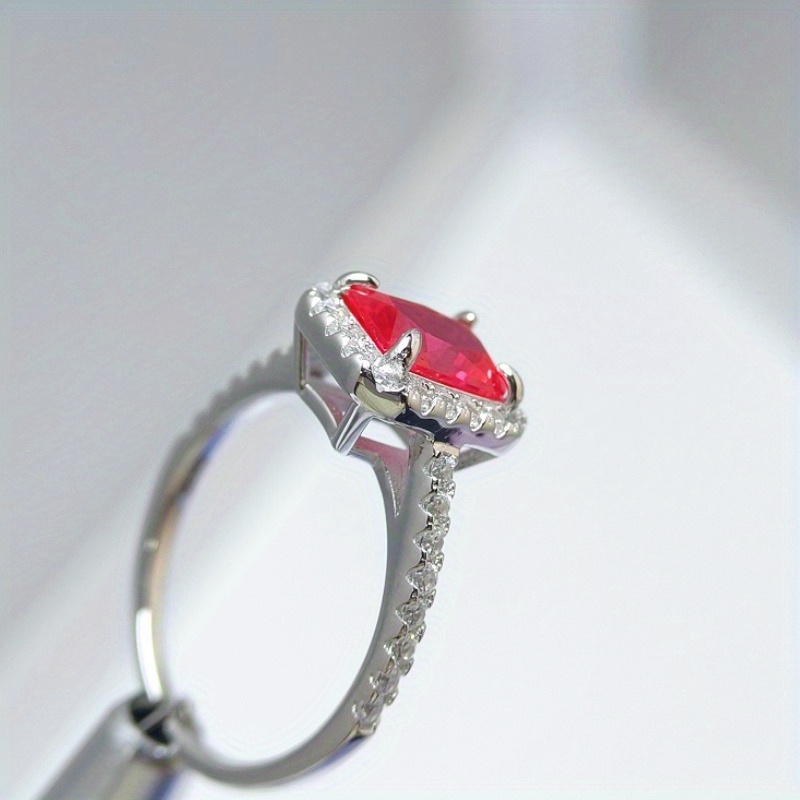 Women's 2 Carat Red Synthetic Gemstone Cluster Ring in S925 Silver